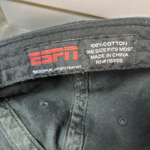 ESPN Hat Cap Strap Back Mens One Size Black Red Embroidered Dad Cap Baseball - Picture 8 of 9